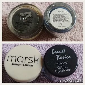 Navy eyeliner and gray loose shadow